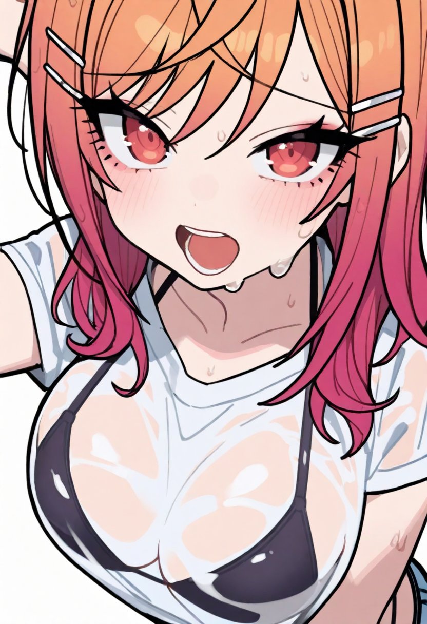 1girl, (ichijou ririka), ultra resolution image, blush, open mouth, translucent shirts. wet shirts, bikini under shirts, (looking at viewer),

gorgeous_mushroom, mameeekueya, kakure eria, manhwa,

masterpiece, depth of field, clean color, white background, 
best quality, amazing quality, very aesthetic, best details, highres, absurdres, 
score_9, score_8_up, score_7_up