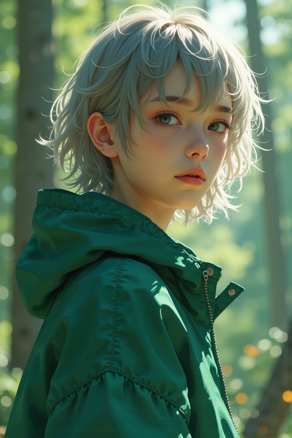 hyper realistic high-resolution woman dressed as an greenclothed girl in the forests, in the style of daz3d, anime art, zhang jingna, turquoise, commission for, exotic realism, sharp focus, crisp image