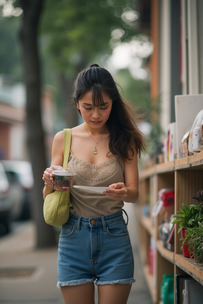 Candid scene of a toung woman, busy in everyday life and does not seem to notice the camera.