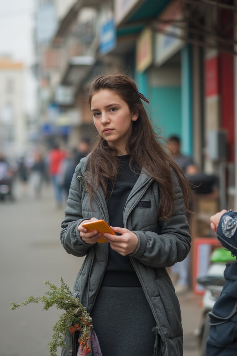 Candid scene of a young woman, busy in everyday life and does not seem to notice the camera.