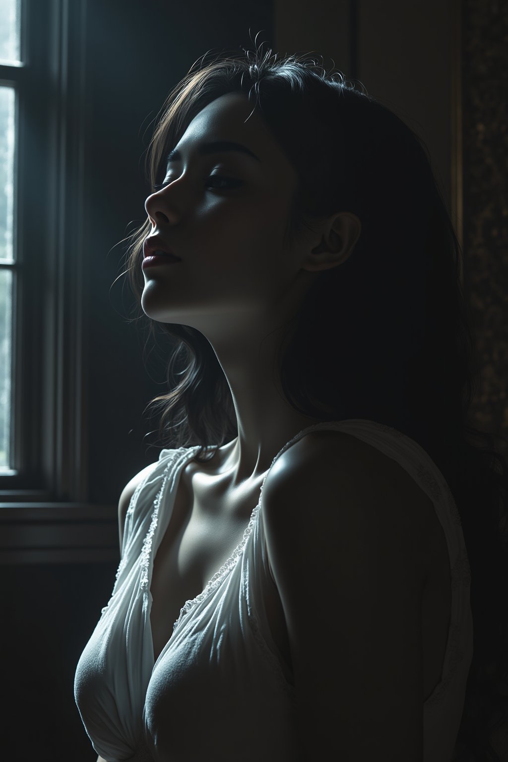 BNR style
Cinematic style, Illustration, Dramatic Chiaroscuro, Ethereal Beauty, High Resolution,
woman, ambient mysterious light, hyper detailed, highly detailed, insanely detailed, beautiful, realistic, stunning, perfect lighting, mind blowing, award winning