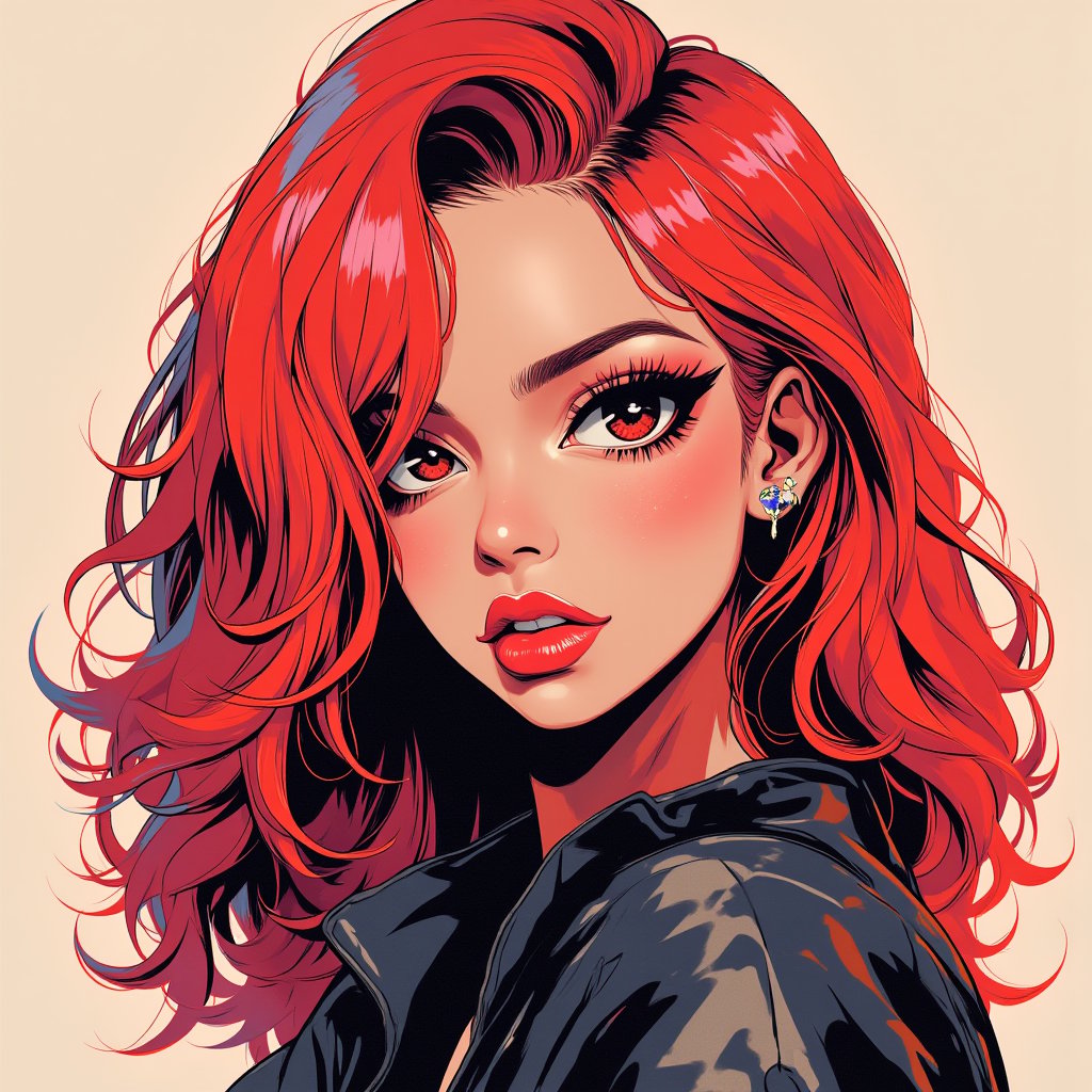 Inkpunk Anime,  portrait of a woman,  red hair by loraonlyguy on Tensor.Art