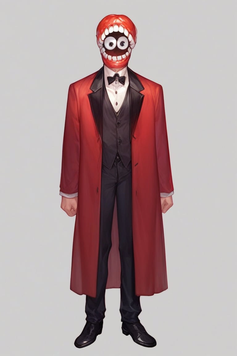 score_9, score_8_up, score_7_up, anime origin, caine, detached collar, horror (theme), men's formal wear, In good physical shape, full body, Standing, facing viewer,front view