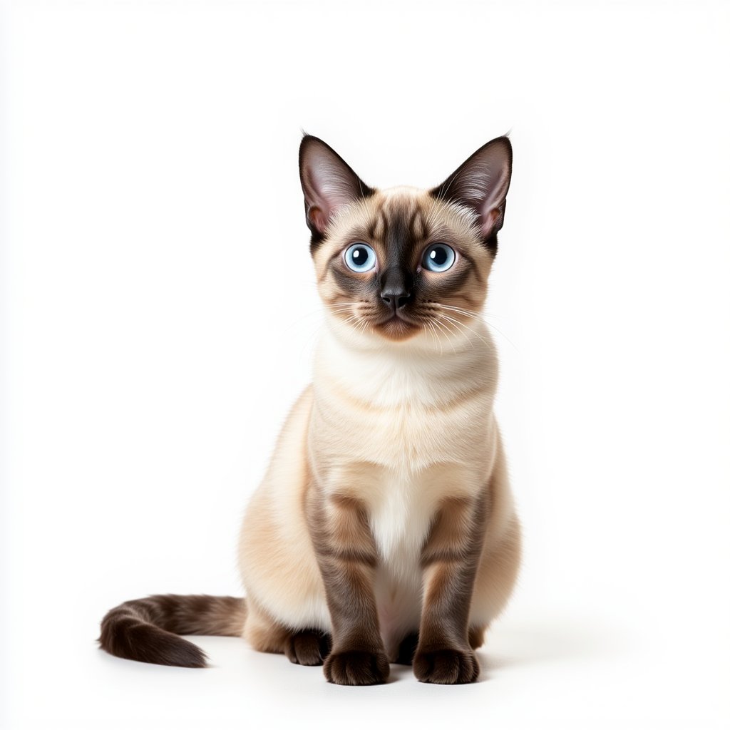 Isolated Object,white background, 32k, 8k, Photorealistic of siamese cat