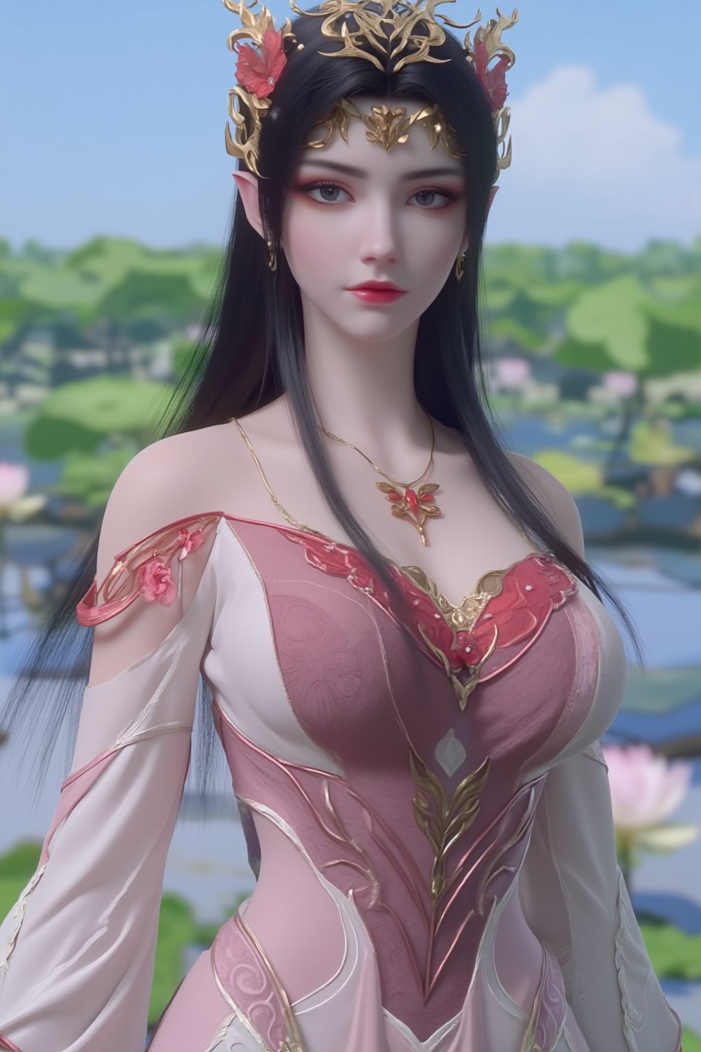  (masterpiece, best quality:1.2),1girl, navel, solo, midriff, bare shoulders, hair ornament, flower, hair flower,, long hair, red lips,
BREAK, (looking at viewer:1.23),(light red-white color dress:1.29),
BREAK,blurry, solo focus, long hair, lips, day, lipstick, outdoors, upper body, blurry,(huge breasts:1.59),Xyunxiao,(snow,Peony:1.52),(Lotus pond, lotus:1.56), (blue sky:1.23),Xhaiqinyan,XxiaoxunerX,Xhuolinger,Xmeidusha,Xzhigui