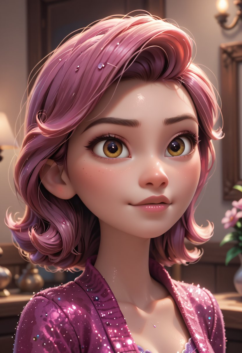 score_9, score_8_up, score_8, 1girl, glitter, high_resolution, detailed, portrait, shiny skin, multicolor, ,disney pixar style