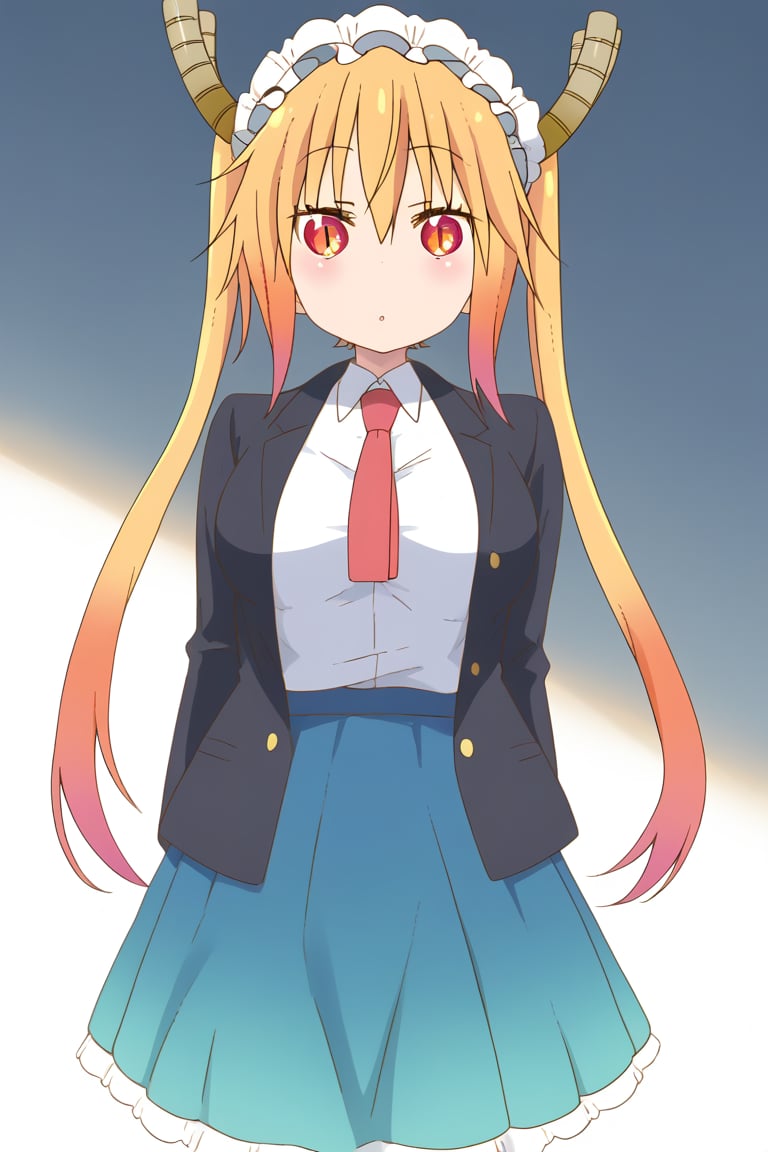 Tohru, looking at viewer, black jacket, red tie, white shirt, blue skirt