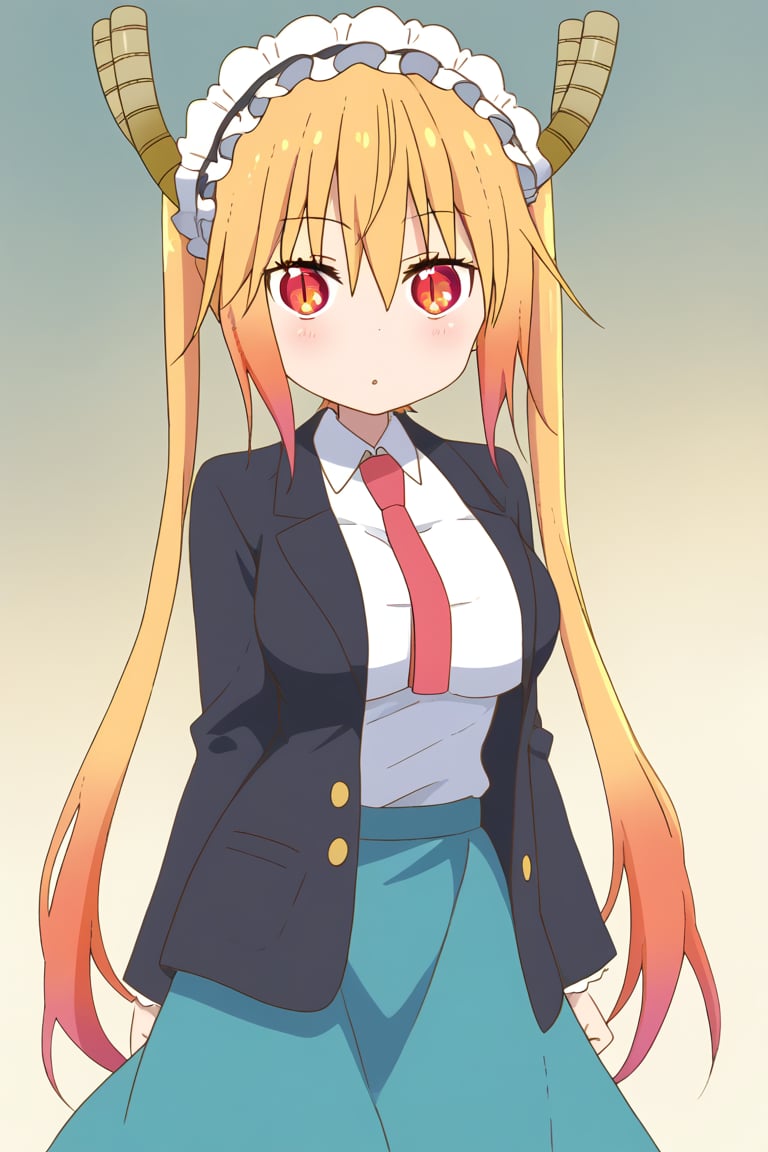 Tohru, looking at viewer, black jacket, red tie, white shirt, blue skirt