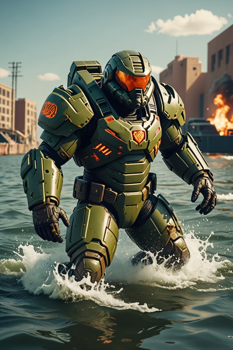 drkbh doomguy plunges into the water.