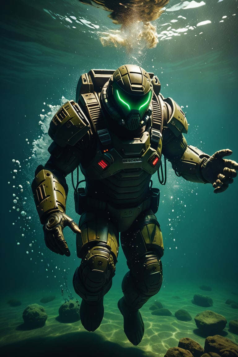 drkbh doomguy plunges into the water. Underwater photo