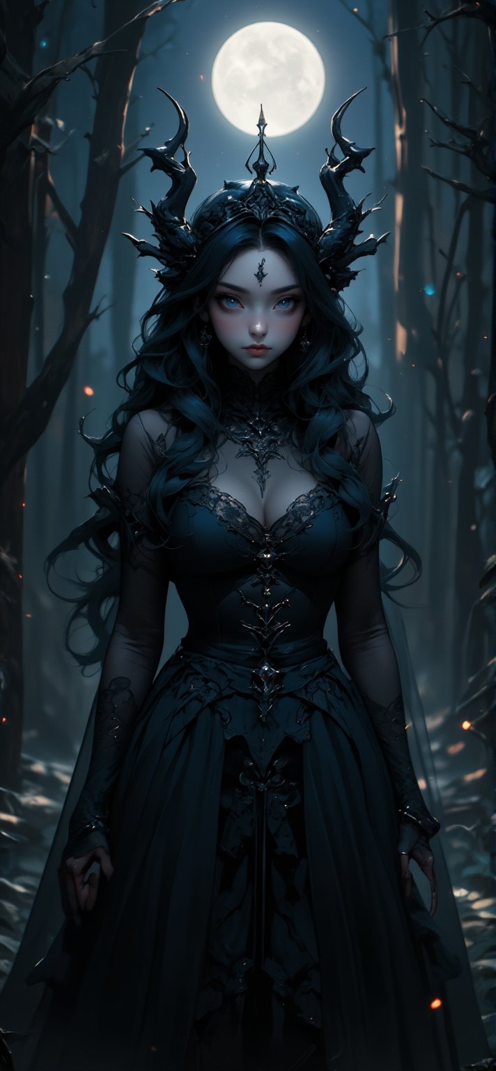 a beautiful witch, detailed intricate face, piercing eyes, long lashes, porcelain skin, flowing dark hair, ornate headdress, dark gothic dress, standing in a mystical forest, moonlit night, moody dramatic lighting, mist and fog, fantasy, dark magic, cinematic, highly detailed, photorealistic, 8k
 FLUX_QTNimE_2,NiJi_2_FLUX,REALNIME