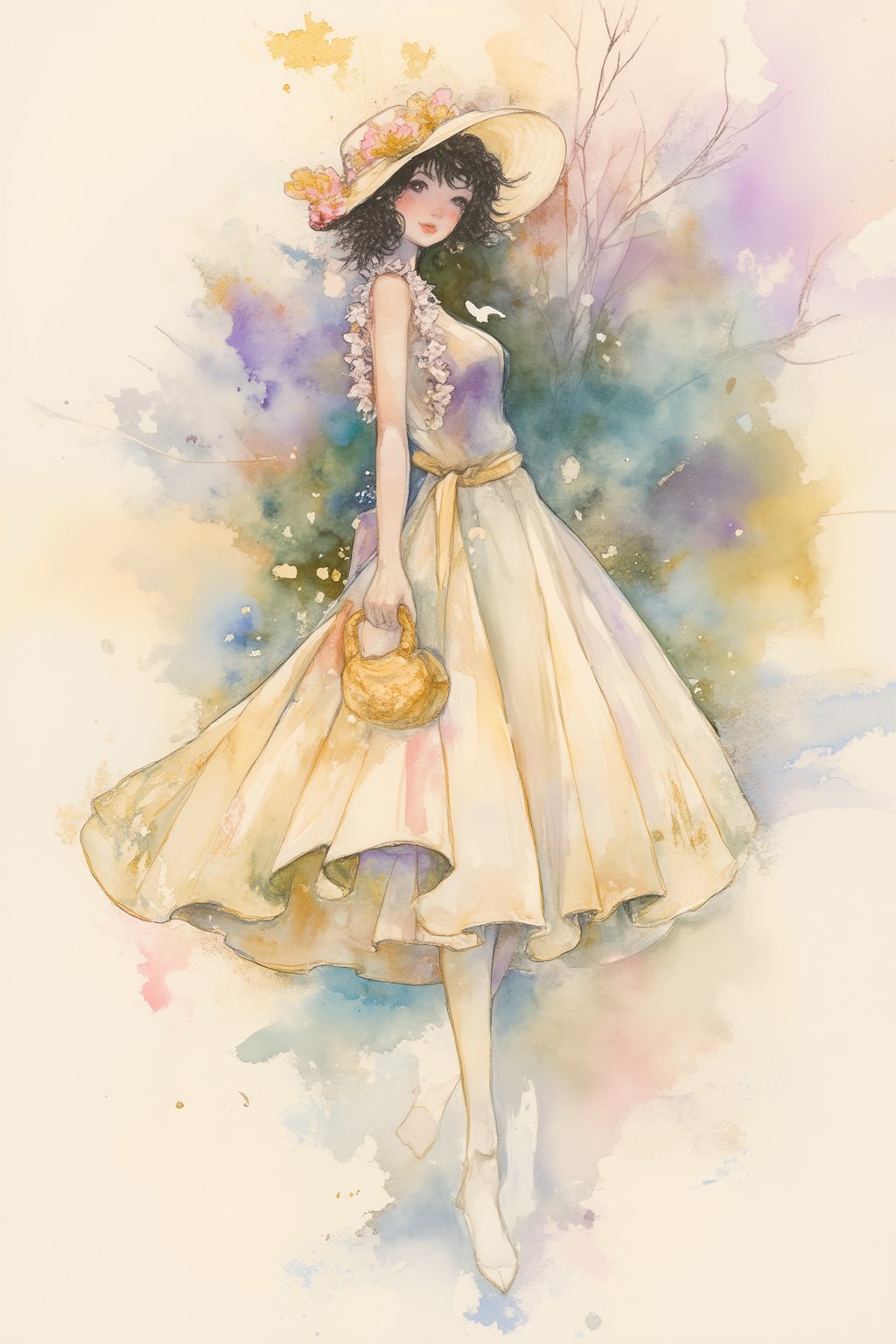 watercolor \(medium\), 1girl, 