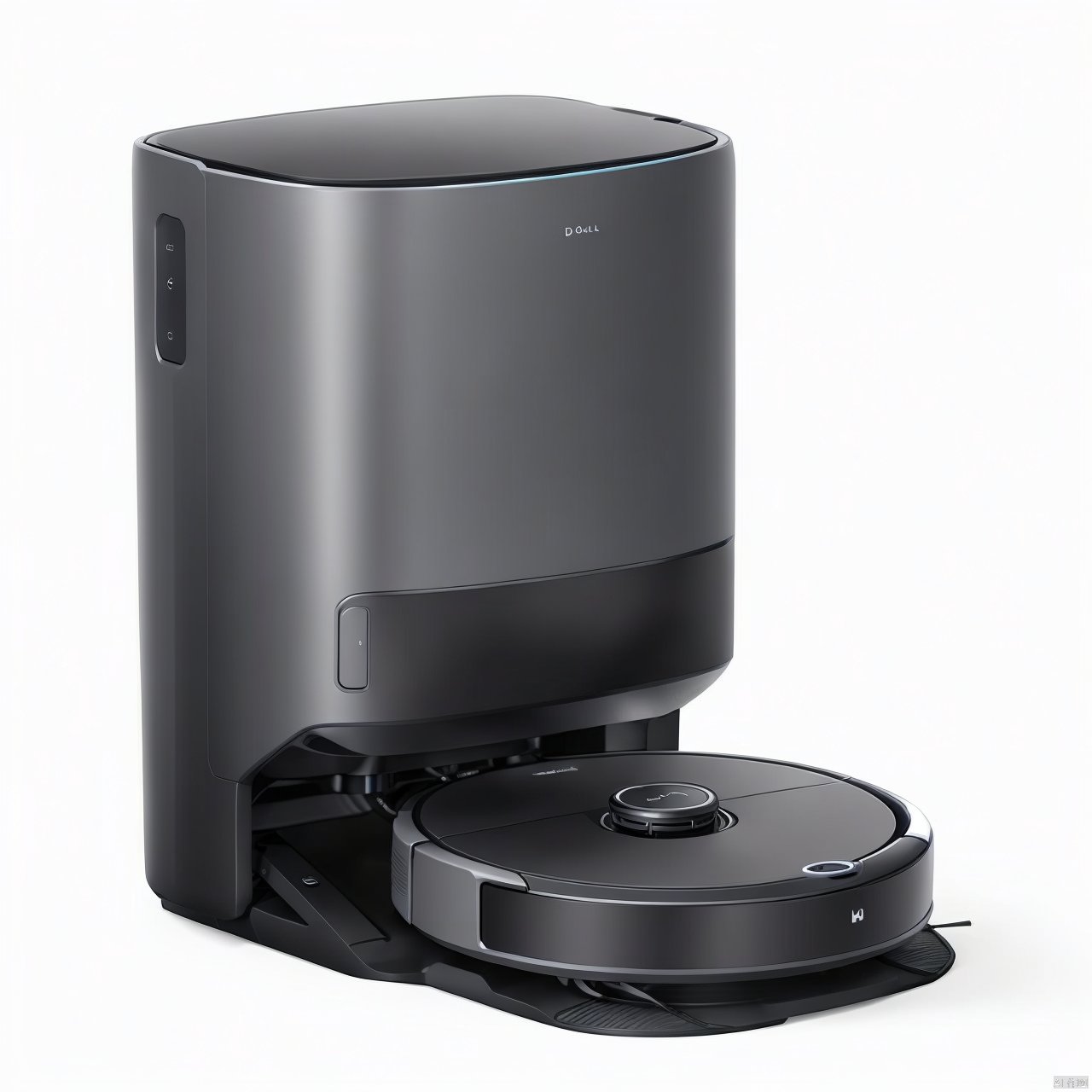 A sweeper product design with a sweeper and a base station on a white background,  product design,  product render by 宝拉熊...