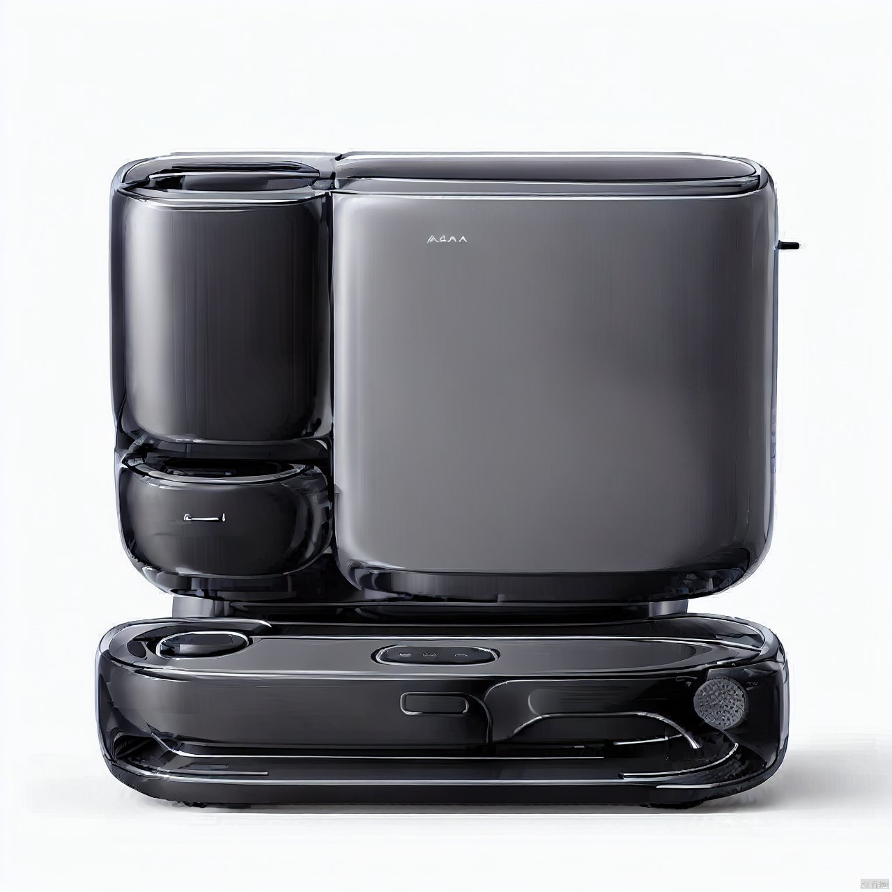 A sweeper product design with a sweeper and a base station on a white background,  product design,  product render by 宝拉熊...