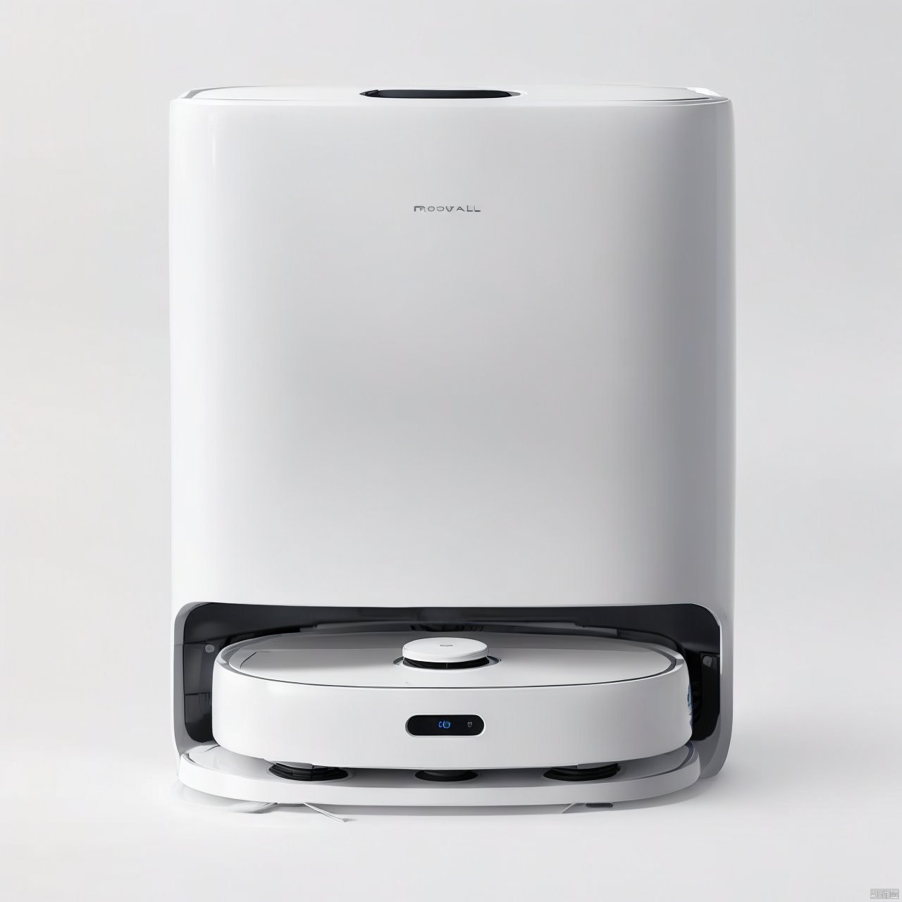 A sweeper product design with a sweeper and a base station on a white background,  product design,  product render by 宝拉熊...