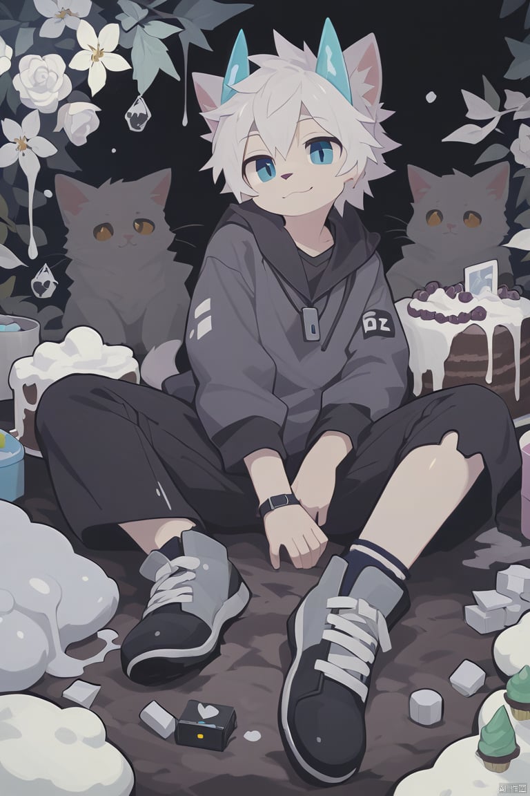 furry,goo,love,boy,shota,T-shirt,shots,coat,love, build up,cake,candies,food,magazine, HTTP,shota,foot foucs, shota,white cat ears , ice,snow,Juvenile,cat boy,bare foot,ultra detailed fur,