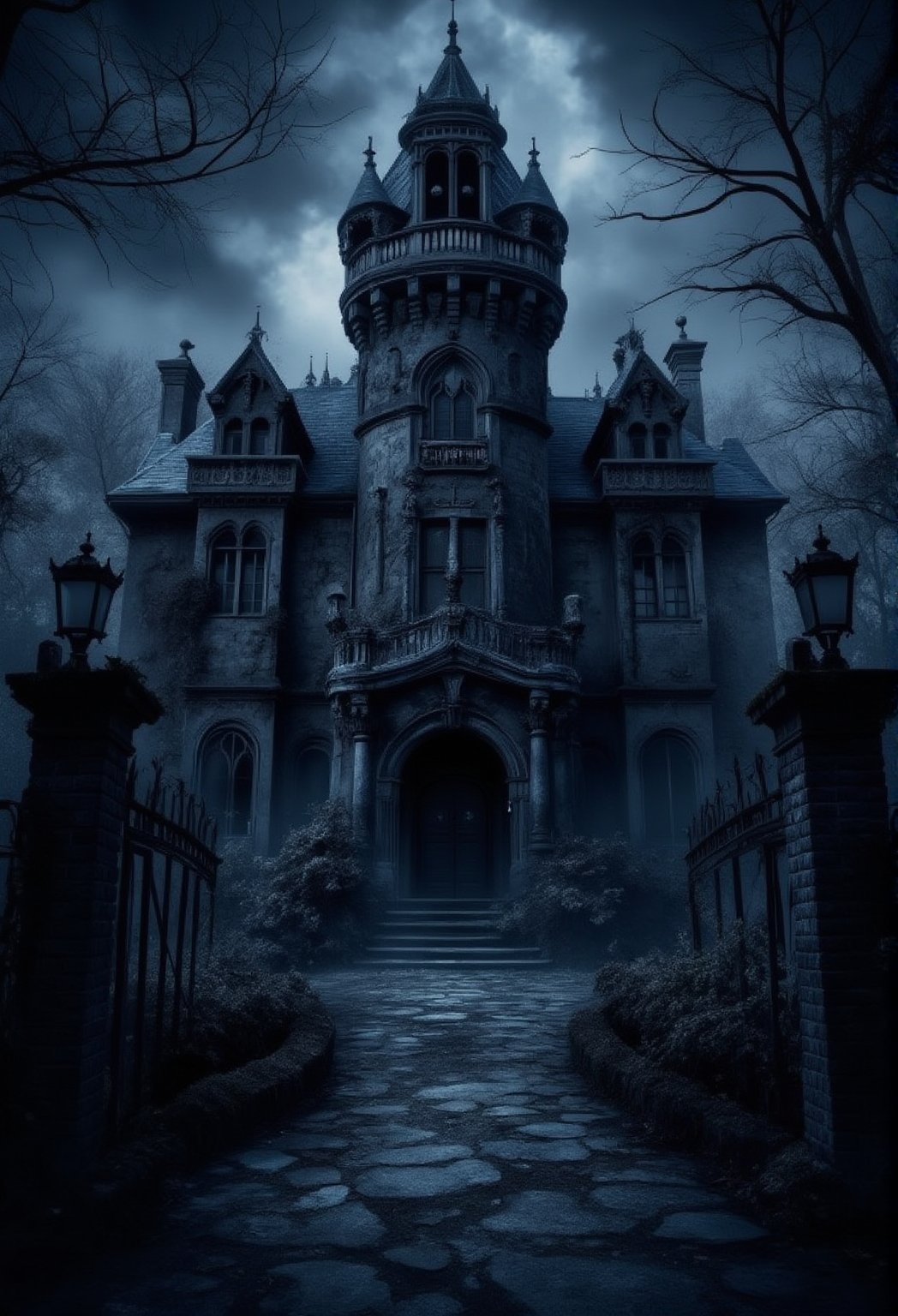 haunted huge castle, shot in front of entrance gate.DarkAura,ABMhauntedVibe, 