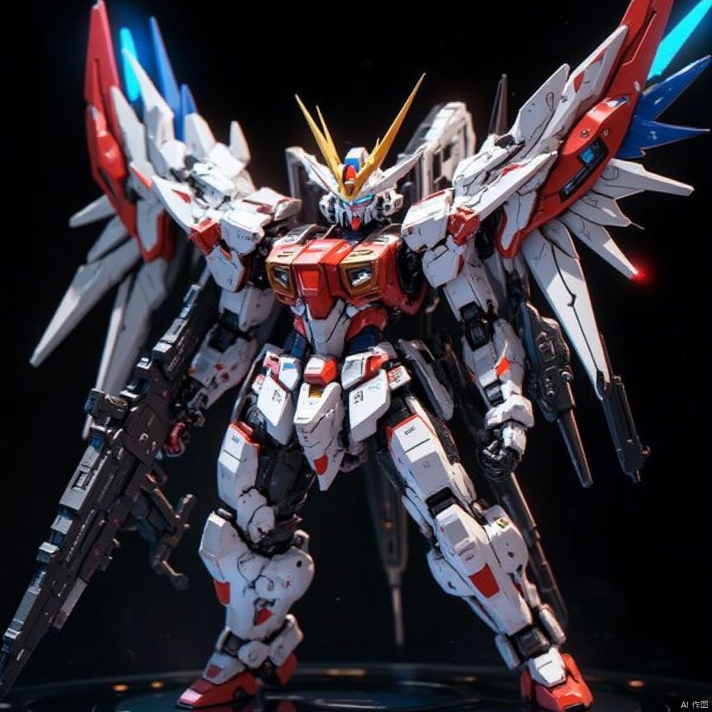 Gundam Robots,  a medium-angle shot captures a robot in a stark contrast of white,  red by 弑之迁士 on Tensor.Art