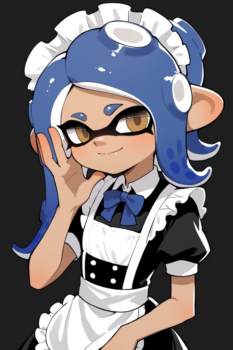  ,score_9, score_8_up, score_7_up, score_6_up,  ,tukada_style , by tukada , ,mai, maid , young , blue hair, splatoon ,simple background, black background , ,splatoon , smile , closed mouth, upper body,