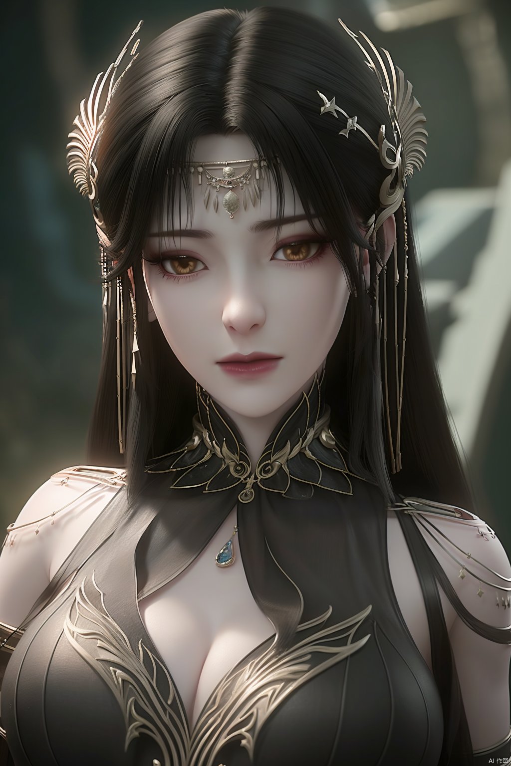  (8k, RAW photo, best quality, masterpiece:1.2), (realistic, photorealistic:1.3), ultra-detailed, extremely detailed cg 8k wallpaper, (crystalstexture skin:1.2), extremely delicate and beautiful,1girl, solo, long hair,jewelry,hair ornament, breasts, looking at viewer, upper body,black skin,