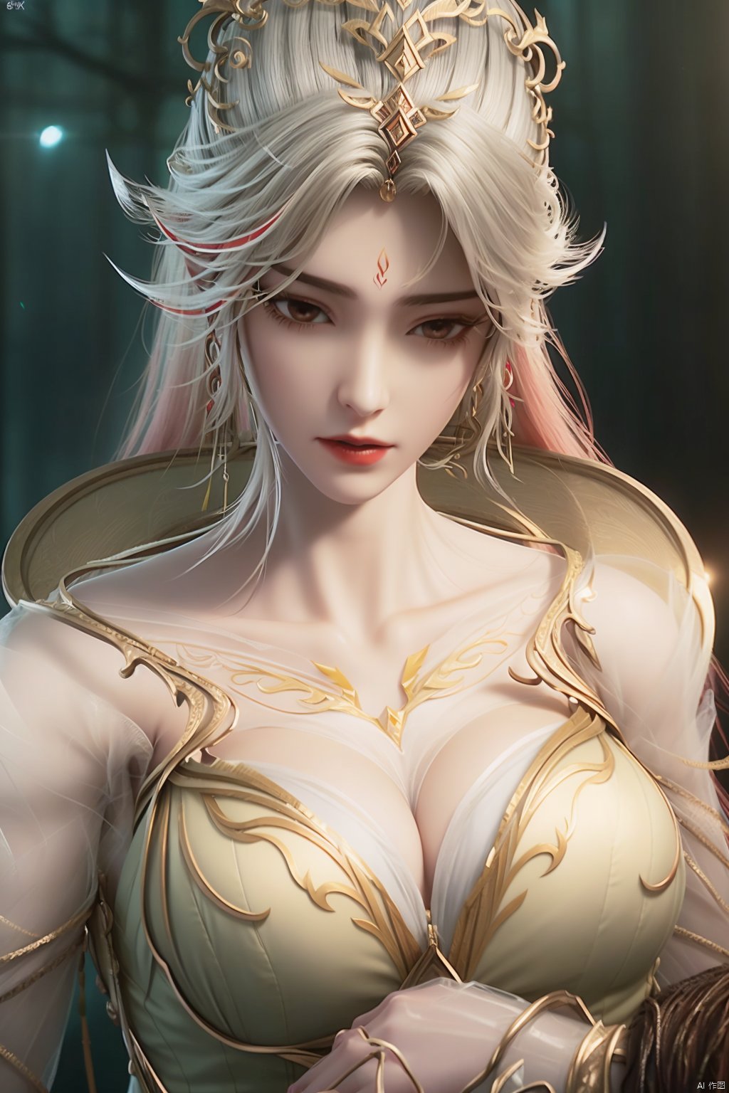  (8k, RAW photo, best quality, masterpiece:1.2), (realistic, photorealistic:1.3), ultra-detailed, extremely detailed cg 8k wallpaper, (crystalstexture skin:1.2), extremely delicate and beautiful,1girl, Facial markers, forehead markers, long hair,jewelry,hair ornament, breasts, (looking at viewer:1.2), upper body,chinese clothes,dress,