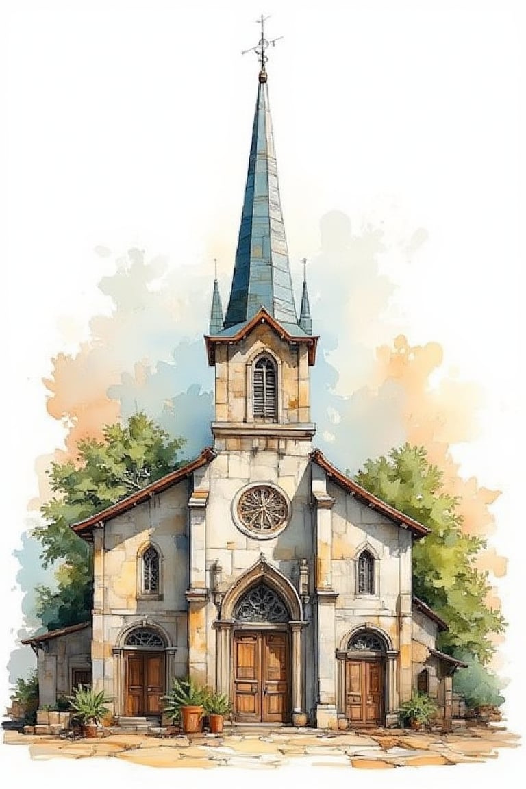 Church,Watercolor architecture