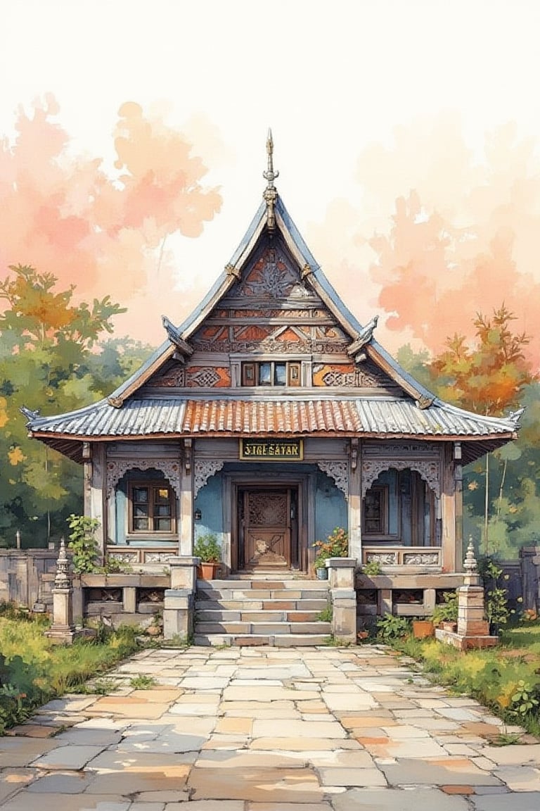 Temple,Watercolor architecture