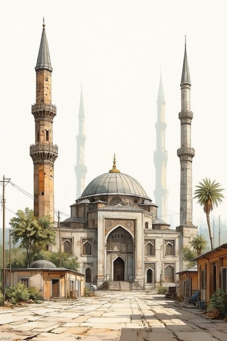 mosque,Watercolor architecture