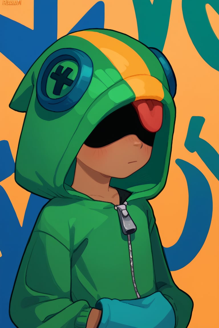 Score_9, Score_8_up, Score_7_up , boy ,bsln, solo, male focus, dark skin, dark skin male , shaded face, no eyes visible, hood, green hoodie, zipper, upper body ,