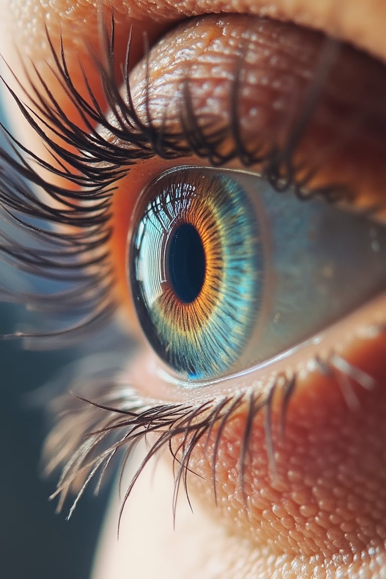 Macro photography style, shallow depth of field, close-up shot of human eyes, sharp focus on the iris and pupil, soft natural lighting, detailed reflections and intricate patterns, subtle facial expressions, high detail, realistic texture, neutral background, vibrant eye colors, intimate composition.