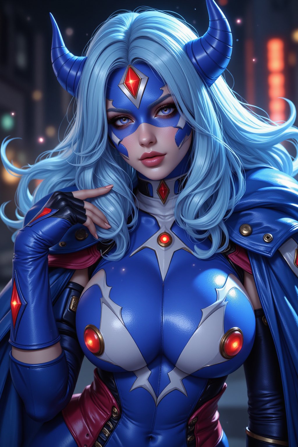 Blue Power Rangers, Hurricane, Sexy Big Breasted Goth Girl, Halloween Makeup, Character Design, Extreme Detail, Anime Style,