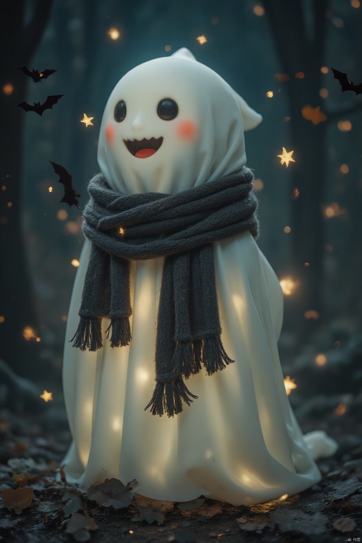 a cut ghost,halloween,WSJFLUX,scarf,A jack-o-lantern,bats