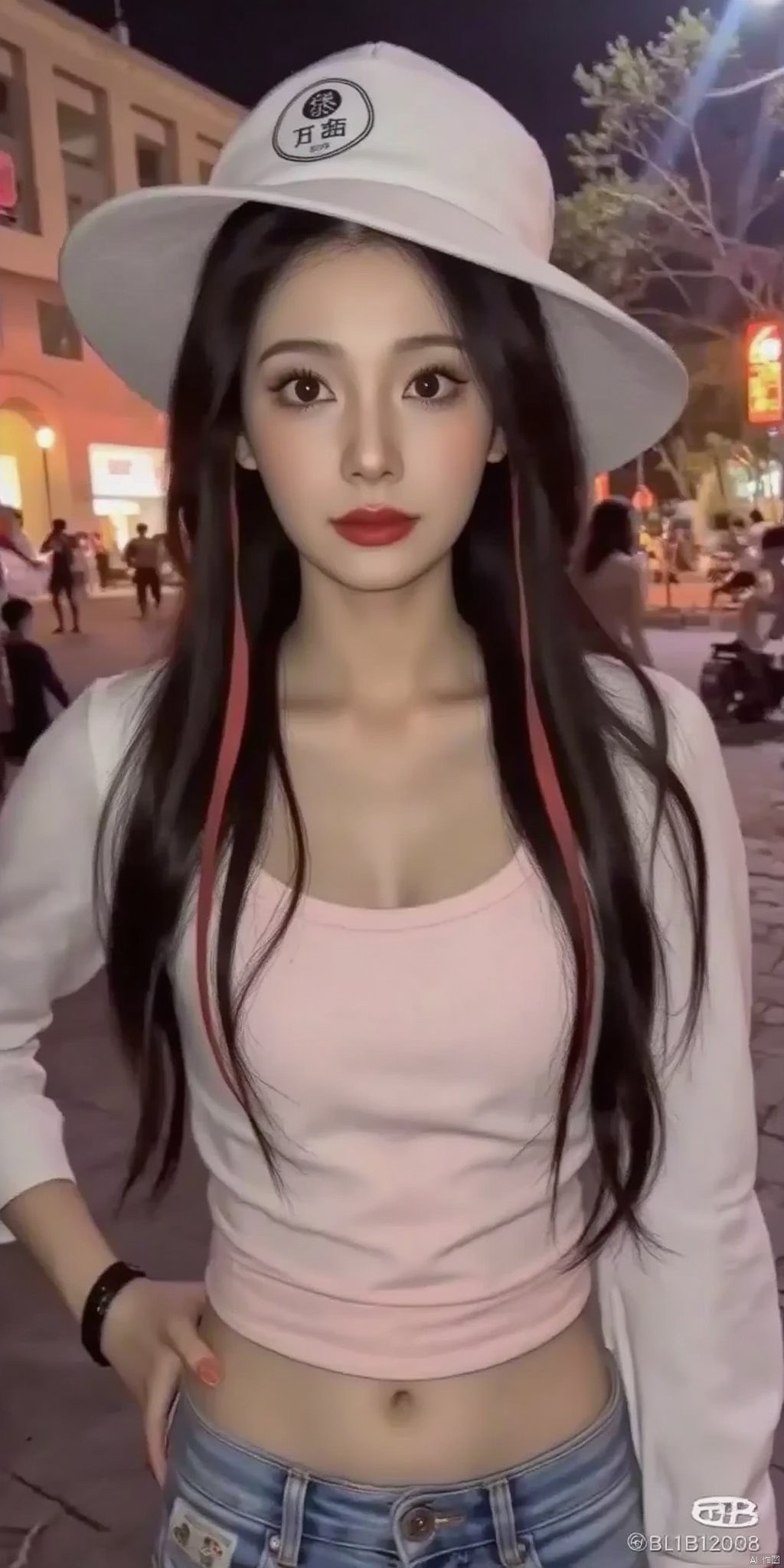 1girl, long hair, black hair, hat, solo focus