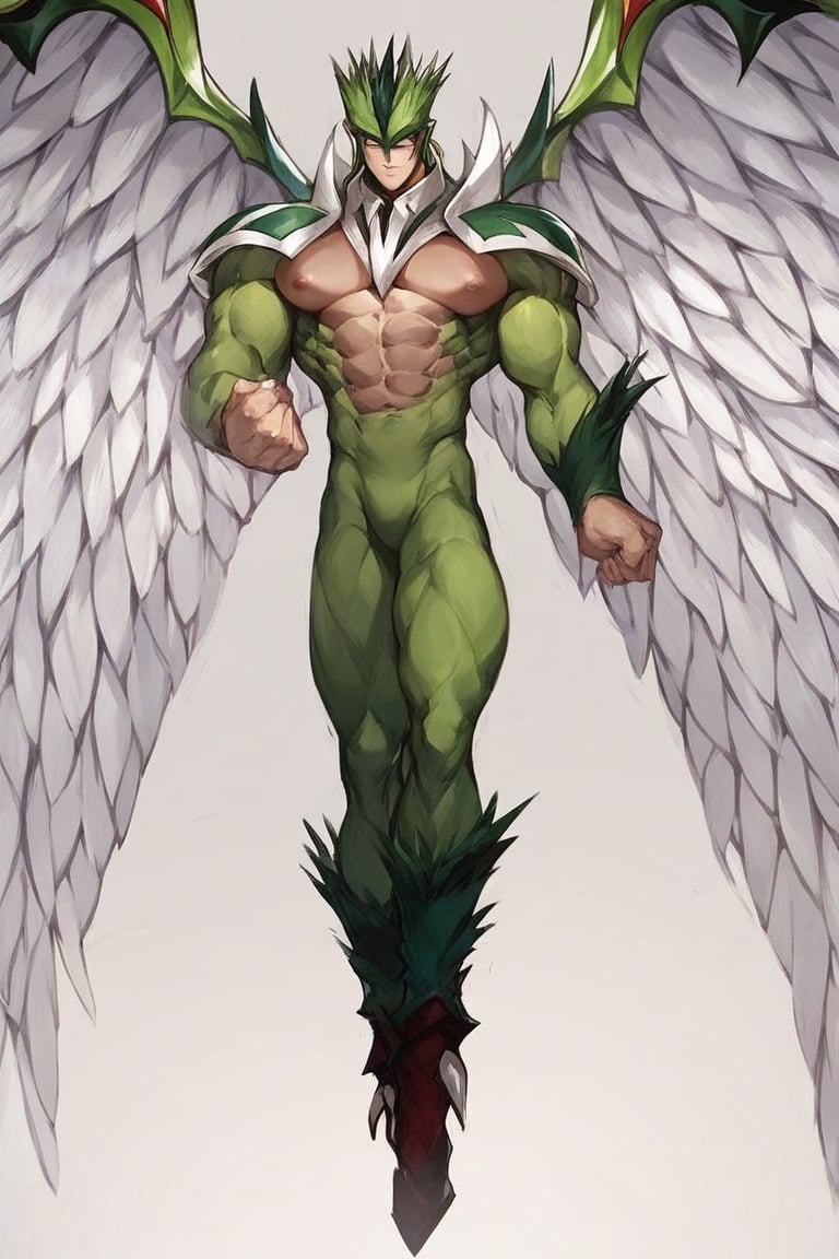 score_9, score_8_up, score_7_up, s anime origin, male man hero elemental avian, Angelic wings, full body, Male focus, Standing facing viewer, Flying in the sky