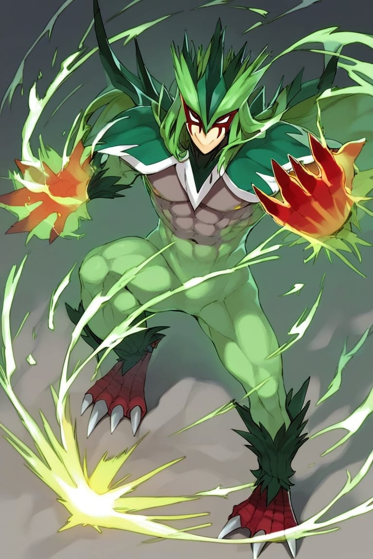 score_9, score_8_up, score_7_up, s anime origin, hero elemental avian, Mask, fighting pose, energy sphere in hands, Kame hame ha, full body, looking at viewer, front view