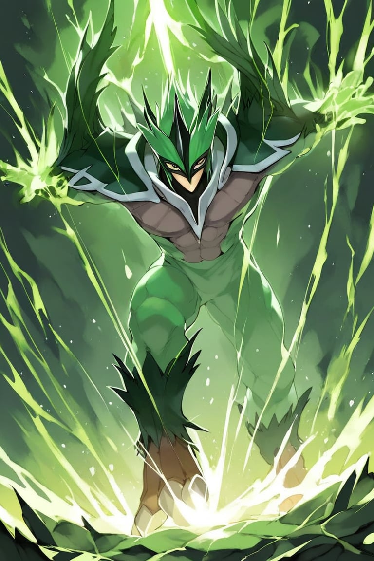 score_9, score_8_up, score_7_up, s anime origin, hero elemental avian, Mask, fighting pose, energy sphere in hands, Kame hame ha, full body, looking at viewer, front view