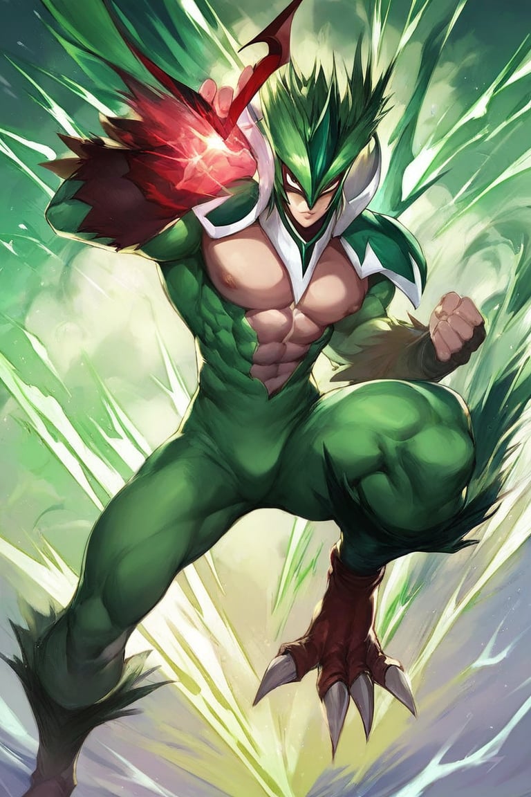 score_9, score_8_up, score_7_up, s anime origin, hero elemental avian, Mask, fighting pose, energy sphere, full body, looking at viewer, front view