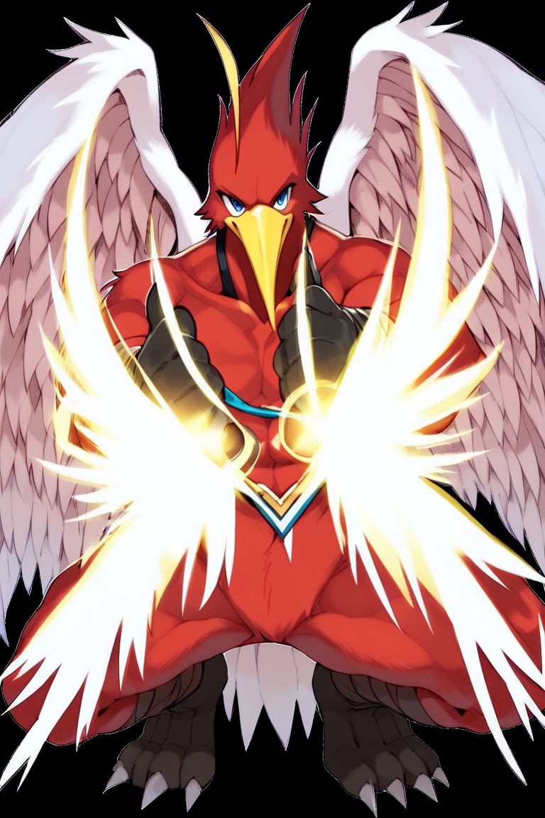 score_9, score_8_up, score_7_up, s anime origin, furry Hummingbird neo spacian air hummingbird, Red body, Angelic wings,  fighting pose, energy sphere in hands, Kame hame ha, full body, looking at viewer, front view