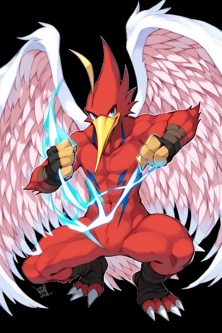 score_9, score_8_up, score_7_up, s anime origin, furry Hummingbird neo spacian air hummingbird, Red body, Angelic wings,  fighting pose, energy sphere in hands, Kame hame ha, full body, looking at viewer, front view