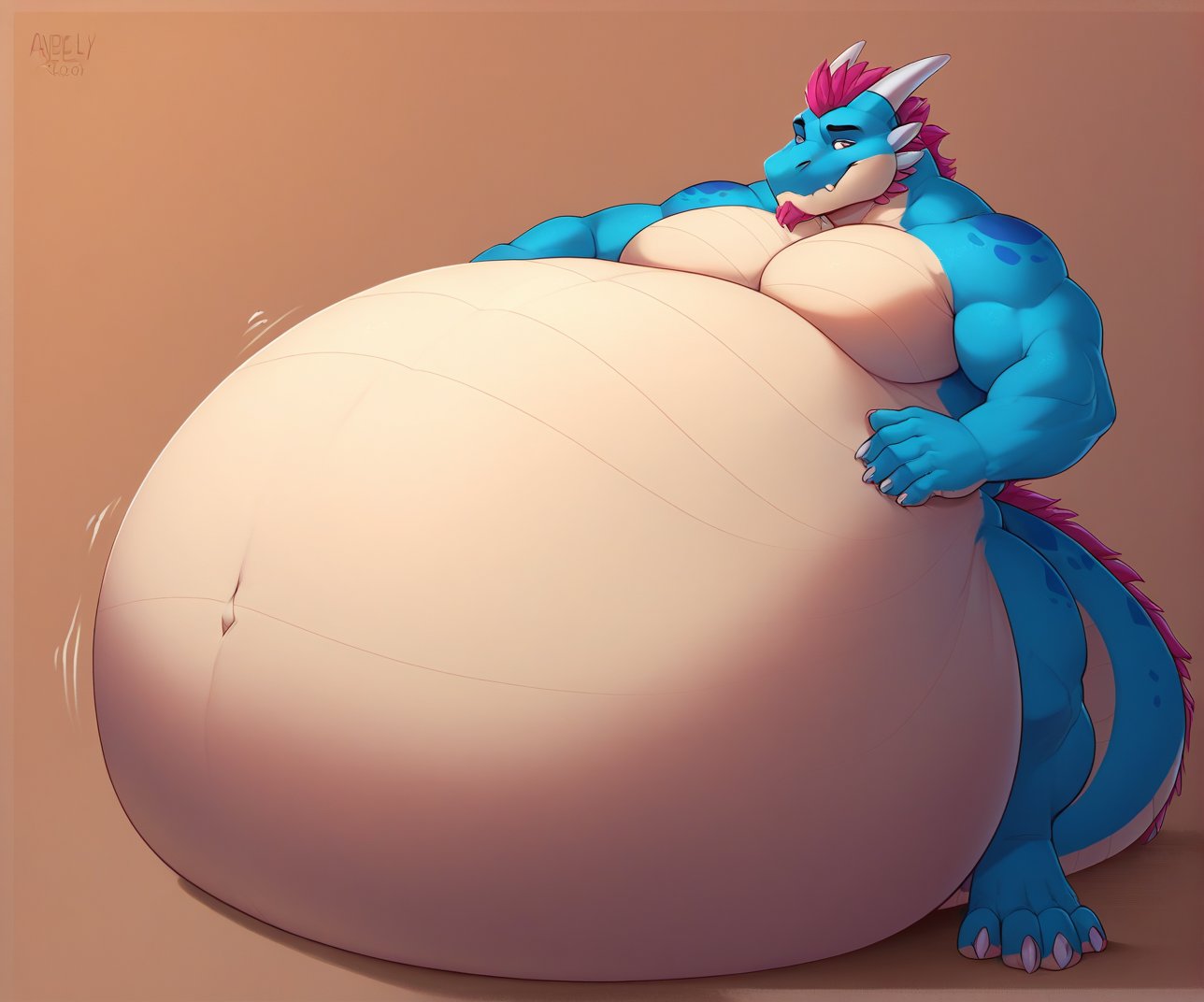 score_9, score_8_up, score_7_up,(anthro, furry:1.1),solo,dragon,on top of bely,resting on belly,inflation,lying on belly,hyper belly,round belly