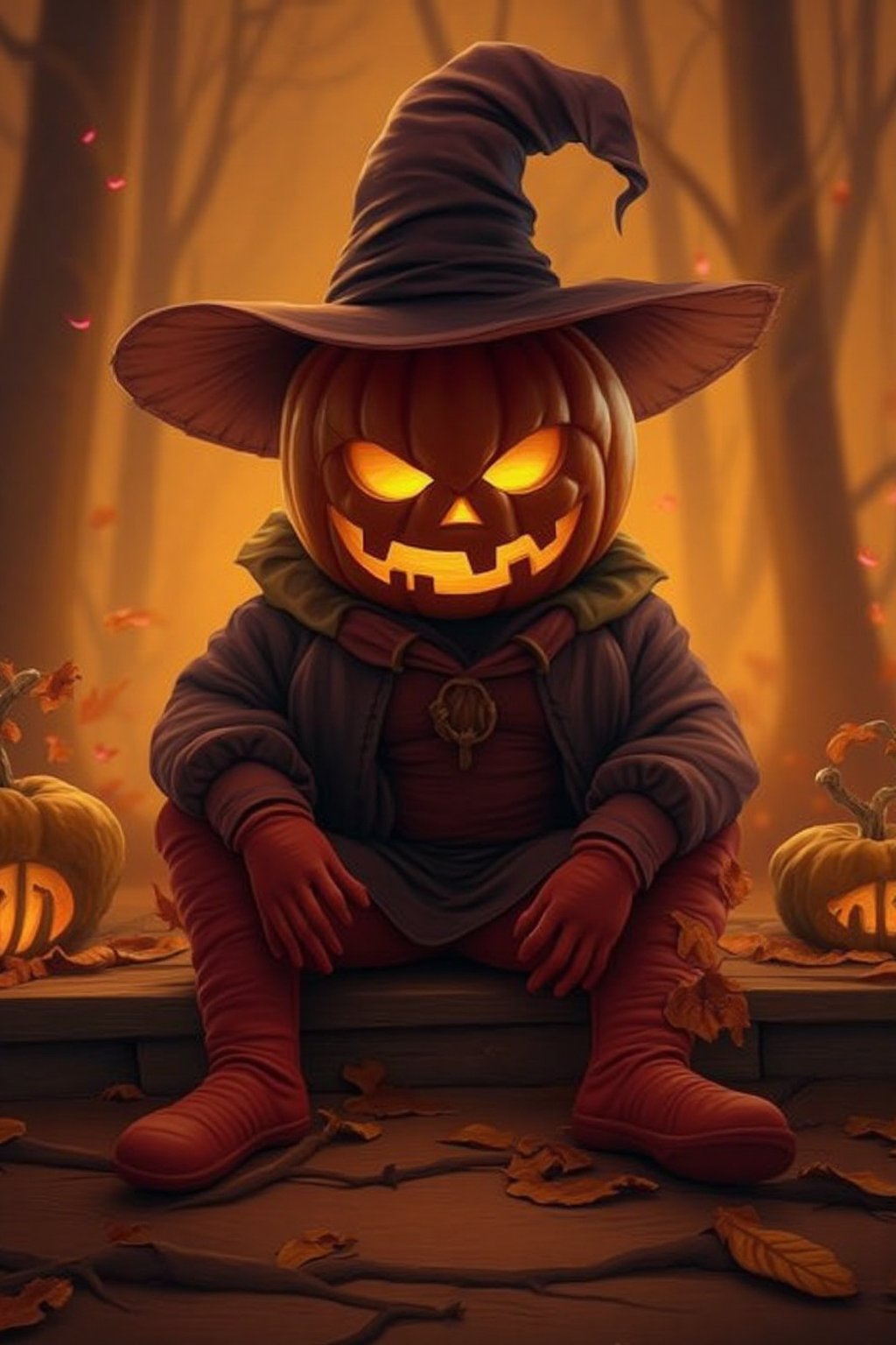 Masterpiece, high quality, illustration, 8k , solo, hat, sitting, no humans, witch hat, halloween, jack-o'-lantern, pumpkin, Halloween2024