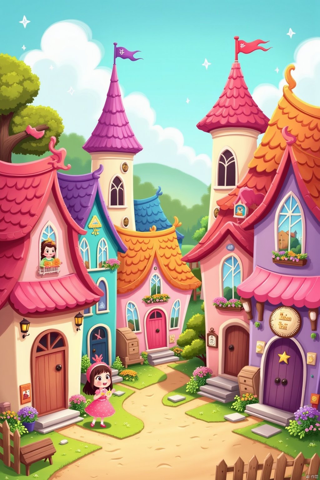 Fairy Tale Town,Colorful Candy Houses,Peaceful Square,Happy Residents