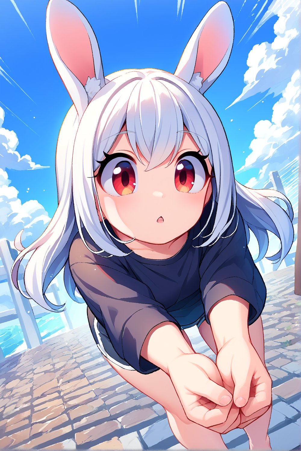 score_9, score_8_up, score_7_up, source_anime, 1girl, cute, rabbit girl, white hair, red eyes, dynamic action, dynamic angle, dynamic shot
