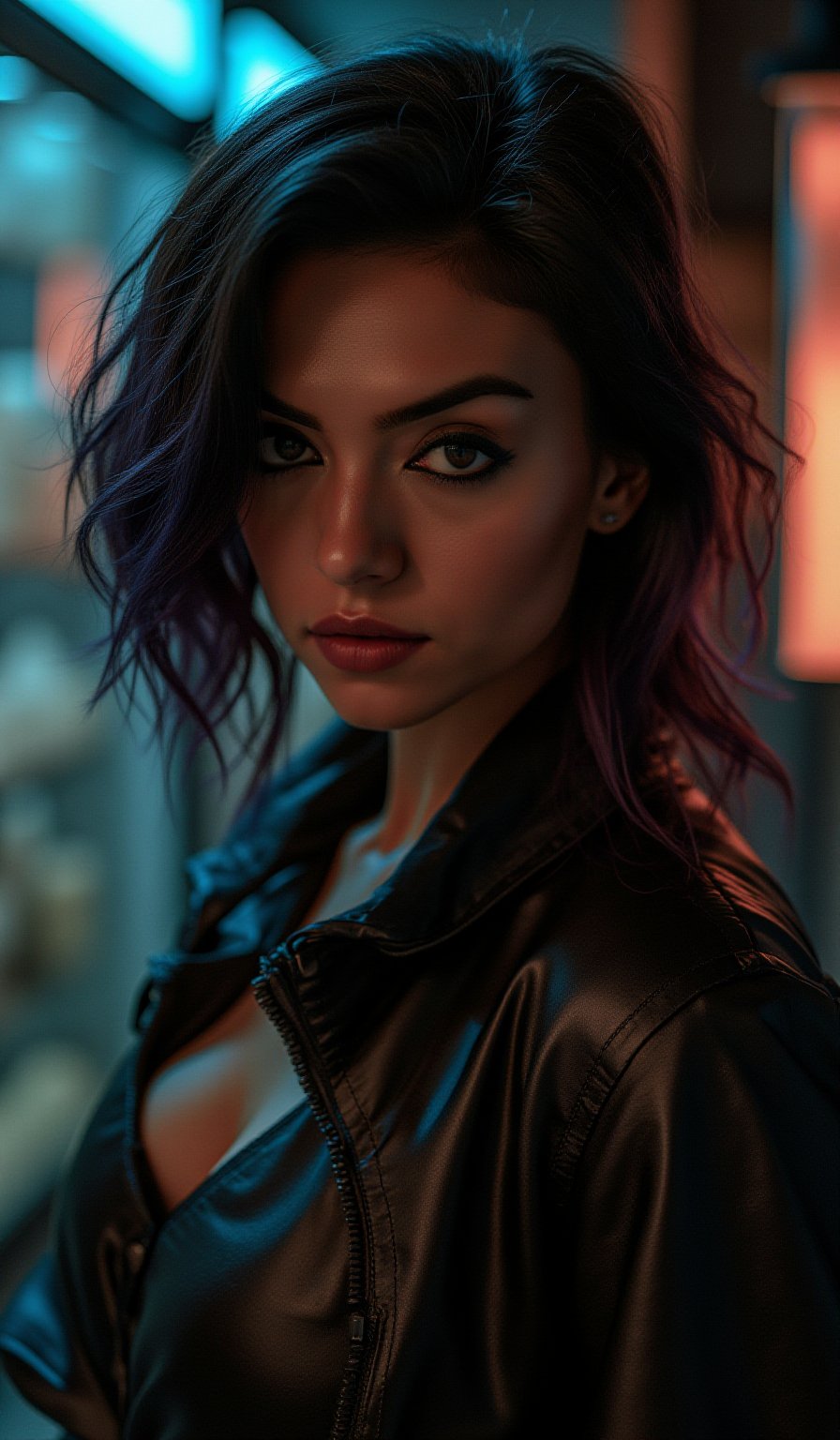 A cyberpunk women, realistic, details and enhanced image, beautiful,