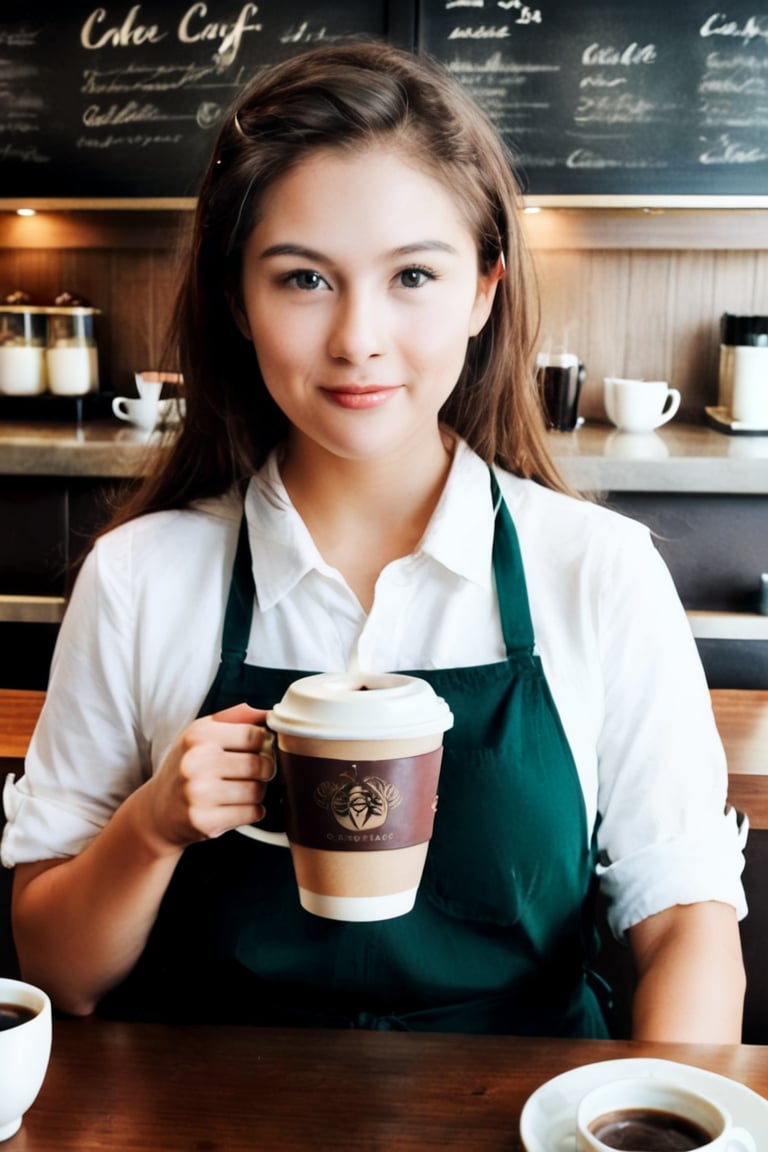 Photorealistic,realistic,1girl, holding a cup of coffee,chill,cafe,natural light