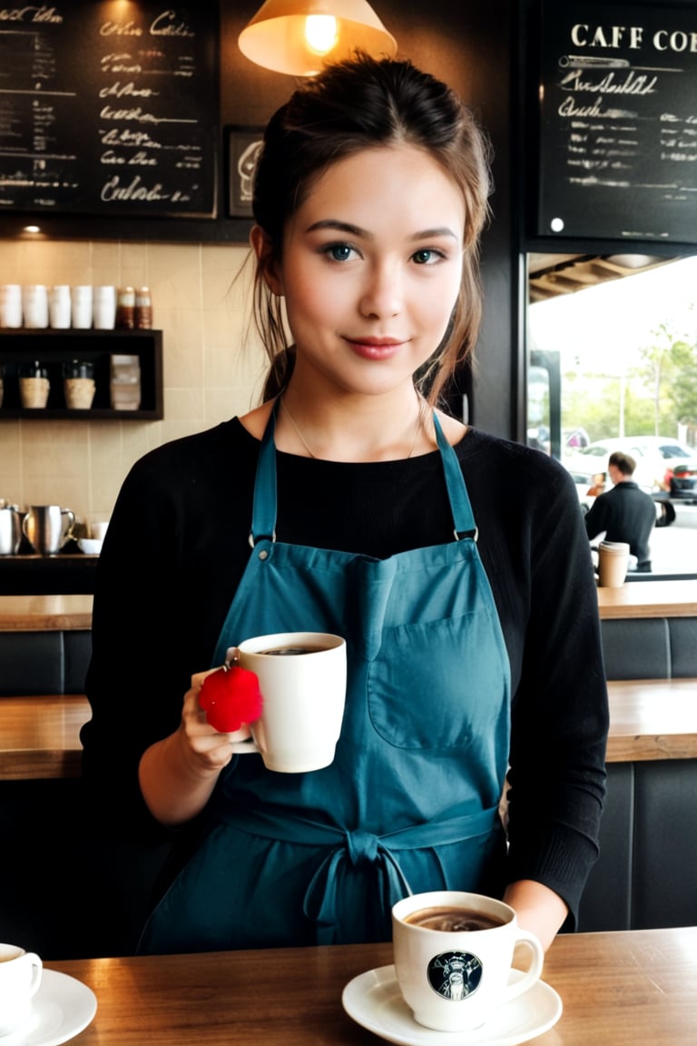 Photorealistic,realistic,1girl, holding a cup of coffee,chill,cafe,natural light