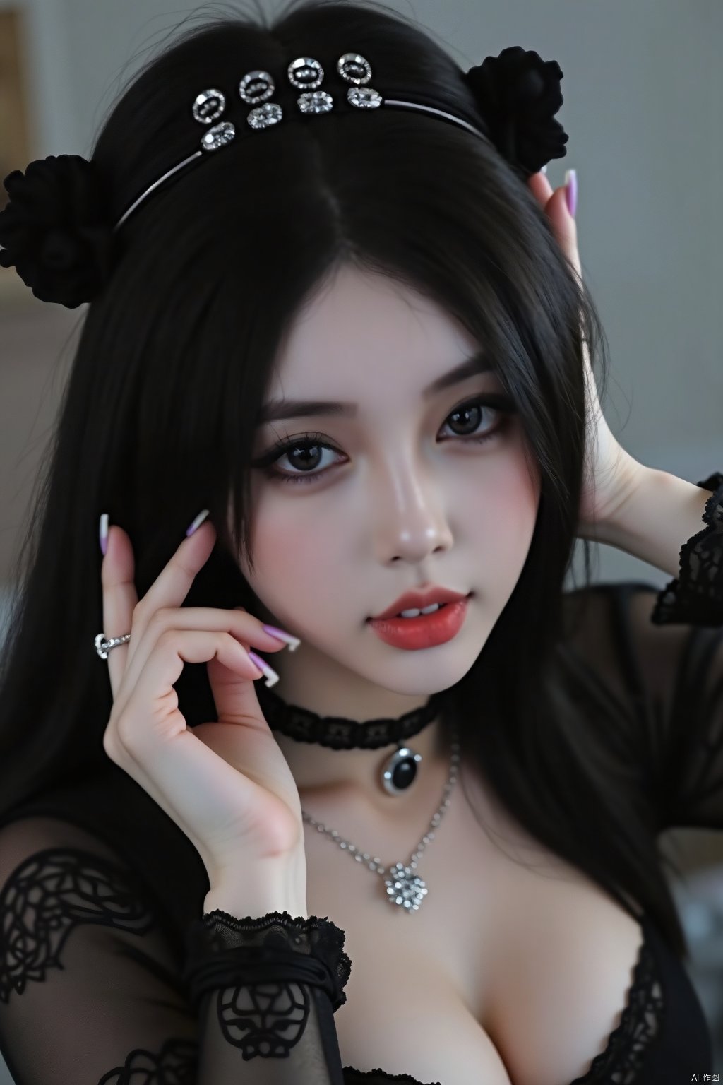 juzijiangshi,Real, perfect fingers, realistic, 1girl, solo,black sexy clothes,Lace, sexy, (full body photos:1.5), long legs,gl03