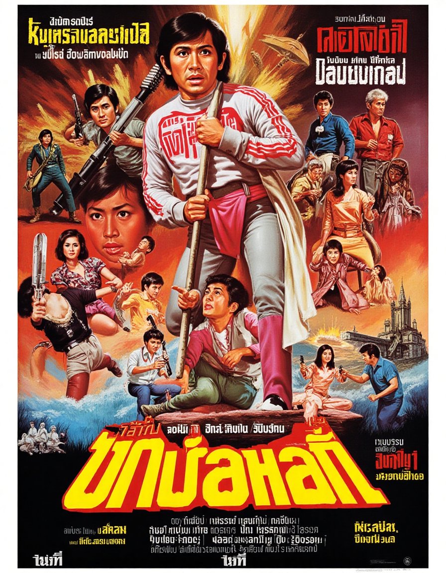 Tha1v1ntage. Vintage Thai movie poster for "Ultraman". The poster combines epic sci-fi vibes with Thai and Japanese drama, giving the clash an over-the-top yet humorous feel.