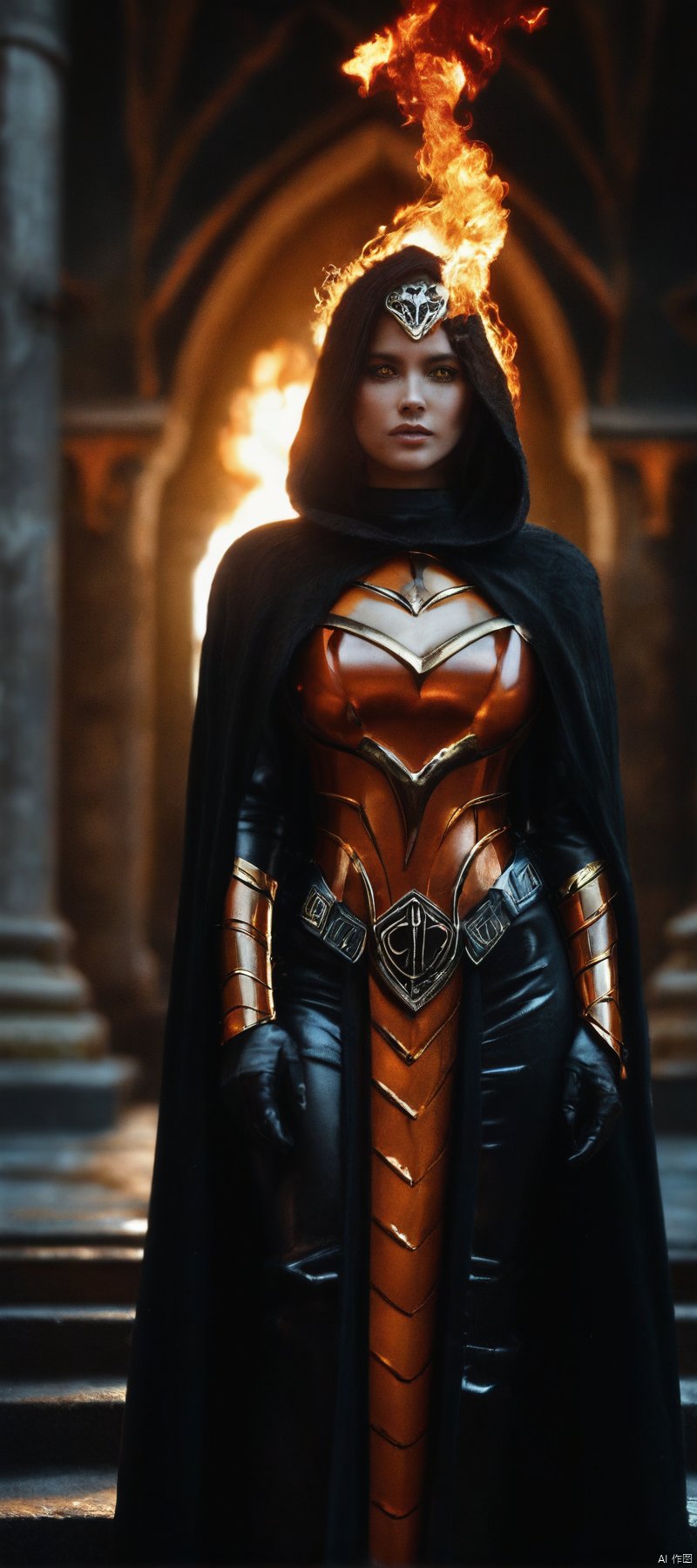 Dark mayan fantasy,  shadow assassine,  ((black hybrid orange armor by Tianchimp on Tensor.Art