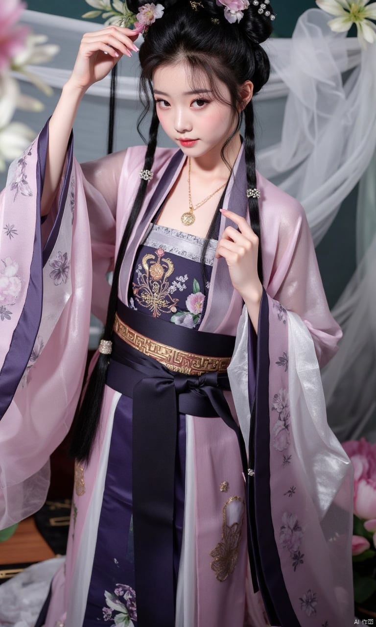 1girl, gl03,hanfu, steady clothes, dark clothes color, pretty girl,